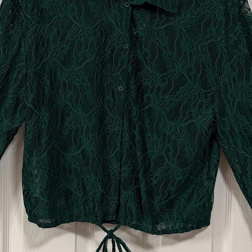 Adrianna Papell Dark Green Lace Blouse Luxury - Picture 10 of 16
